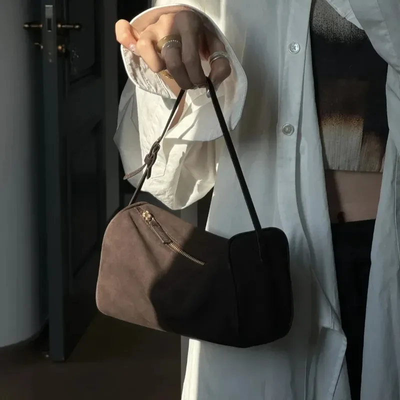 sac à main de luxe années 90 en cuir de vachette souple et daim véritable, mini sac bandoulière vintage pour femme