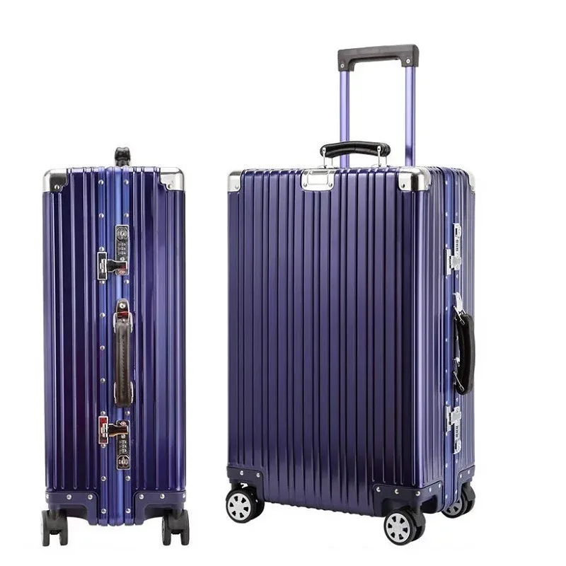 valise vintage en alliage d'aluminium-magnésium de qualité supérieure, bagage à roulettes de voyage léger de 20/24/26/29 pouces avec poignée en cuir