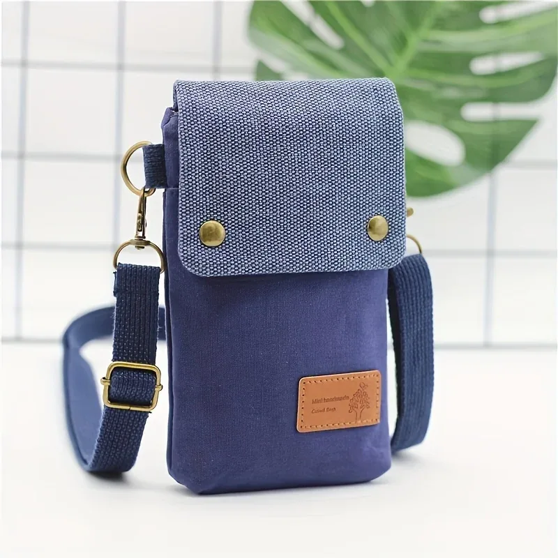 sac à bandoulière en toile de couleur unie pour téléphone portable, sac en tissu simple pour femmes, sacoche à la mode, porte-monnaie à bandoulière