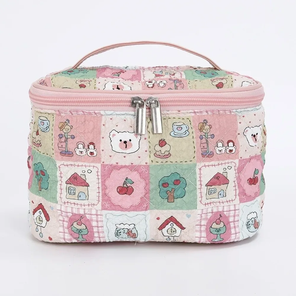 sac de maquillage portable grande capacité, motif dessin animé, style coréen, sac de rangement pour maquillage, sac cosmétique, extérieur