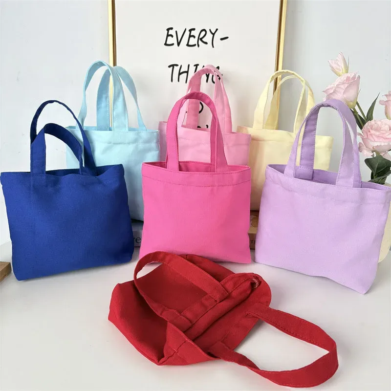 sac fourre-tout en toile de style coréen, sacs de shopping simples de couleur unie, petits sacs à la mode pour le shopping quotidien, sac à main pliable décontracté