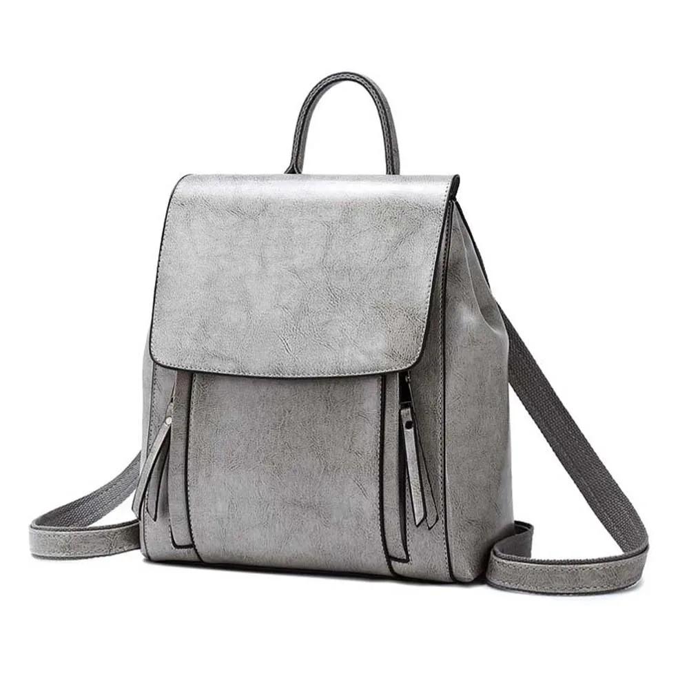 sac à dos rétro en cuir pour femmes, imperméable, grande capacité, en cuir ciré, couleur unie, avec boucle magnétique antivol, sac de voyage