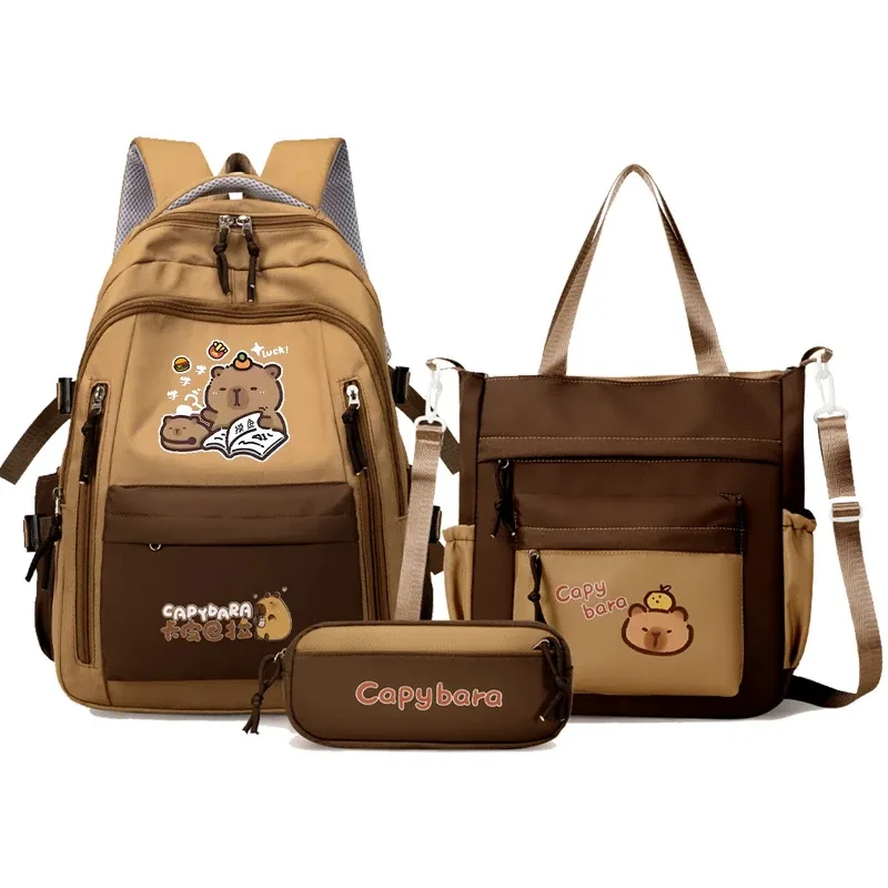 sac à dos scolaire capybara pour adolescentes, ensemble de sacs d'école décontractés pour enfants, sac à livres 3 pièces, sac à dos de voyage kawaii pour enfants