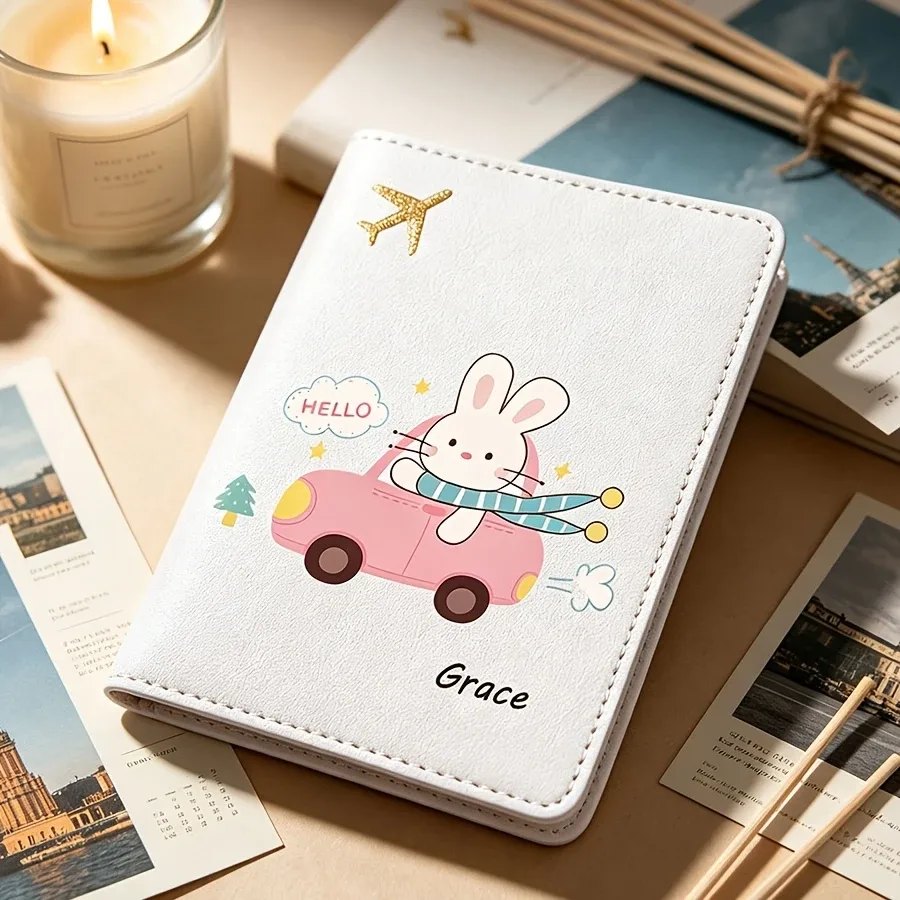 porte-passeport personnalisé avec motif de lapin, pochette de voyage personnalisée en 6 couleurs pour la protection des documents d'avion
