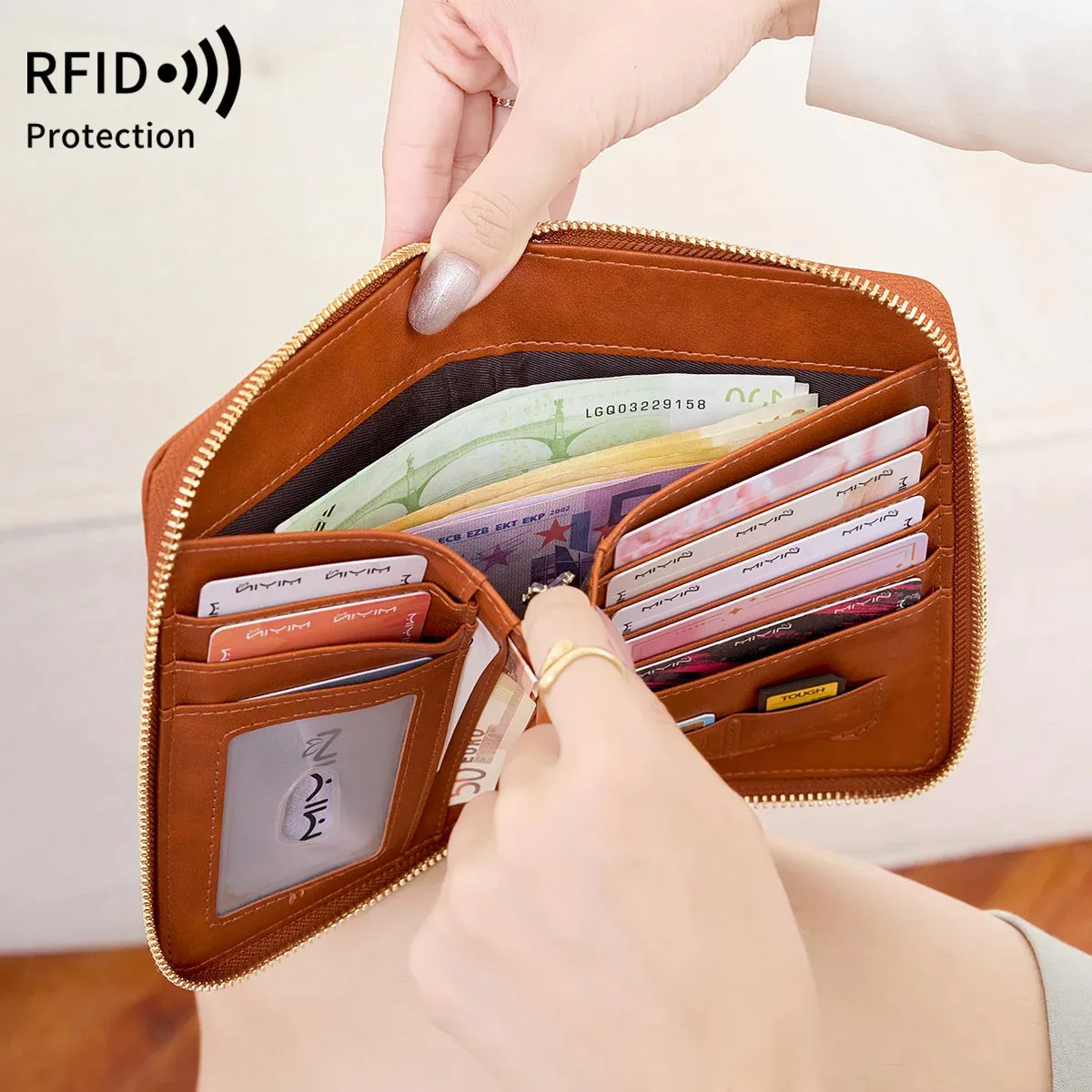 porte-passeport bloquant rfid, portefeuille de voyage, passeport, sac pour cartes de crédit, portefeuille multifonctionnel à fermeture éclair avec dragonne, à la mode