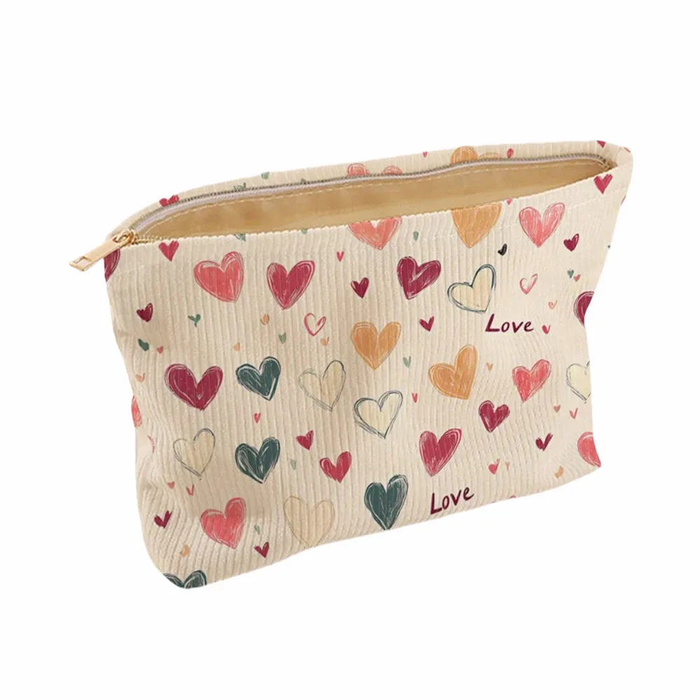 1 pièce, sac de rangement portable pour cosmétiques avec motif de cœur coloré, imprimé double face, sac de maquillage de voyage à fermeture éclair