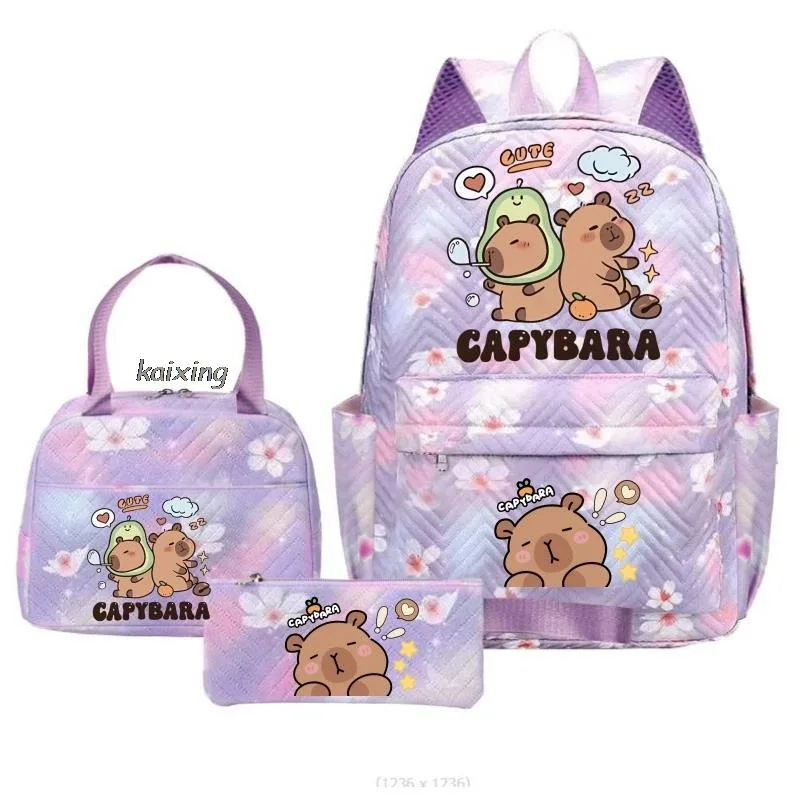 sacs à dos kawaii imprimés capybara, ensemble sac d'école, sac à déjeuner, trousse à crayons, cadeau de rentrée scolaire pour fille, sacs de loisirs, mochila, sacs de voyage pour adolescents