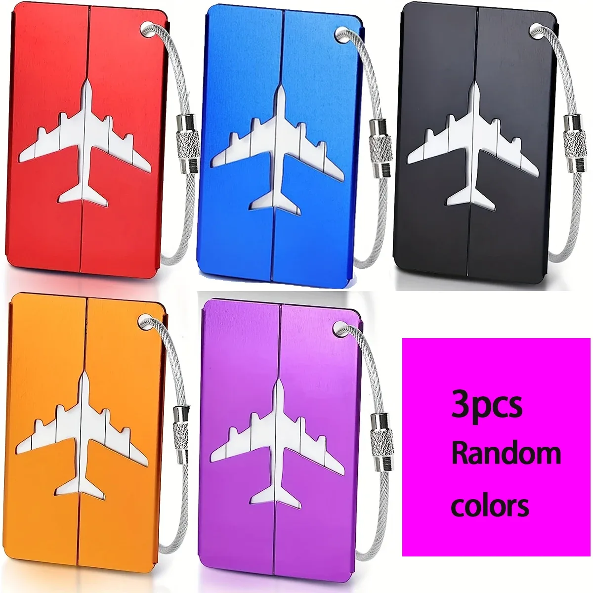 étiquette bagage alliage zinc couleur variée motif avion identification voyage sécurité câble acier inoxydable