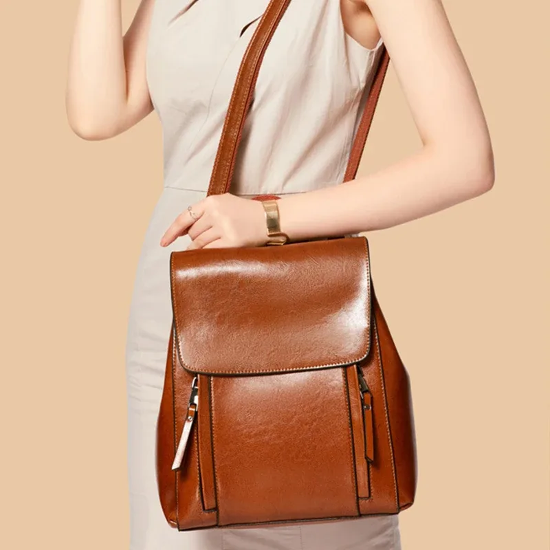 femmes sac à dos bandoulière sac à bandoulière en cuir véritable filles école femme peau naturelle livre ordinateur portable sac à dos sacs de messager