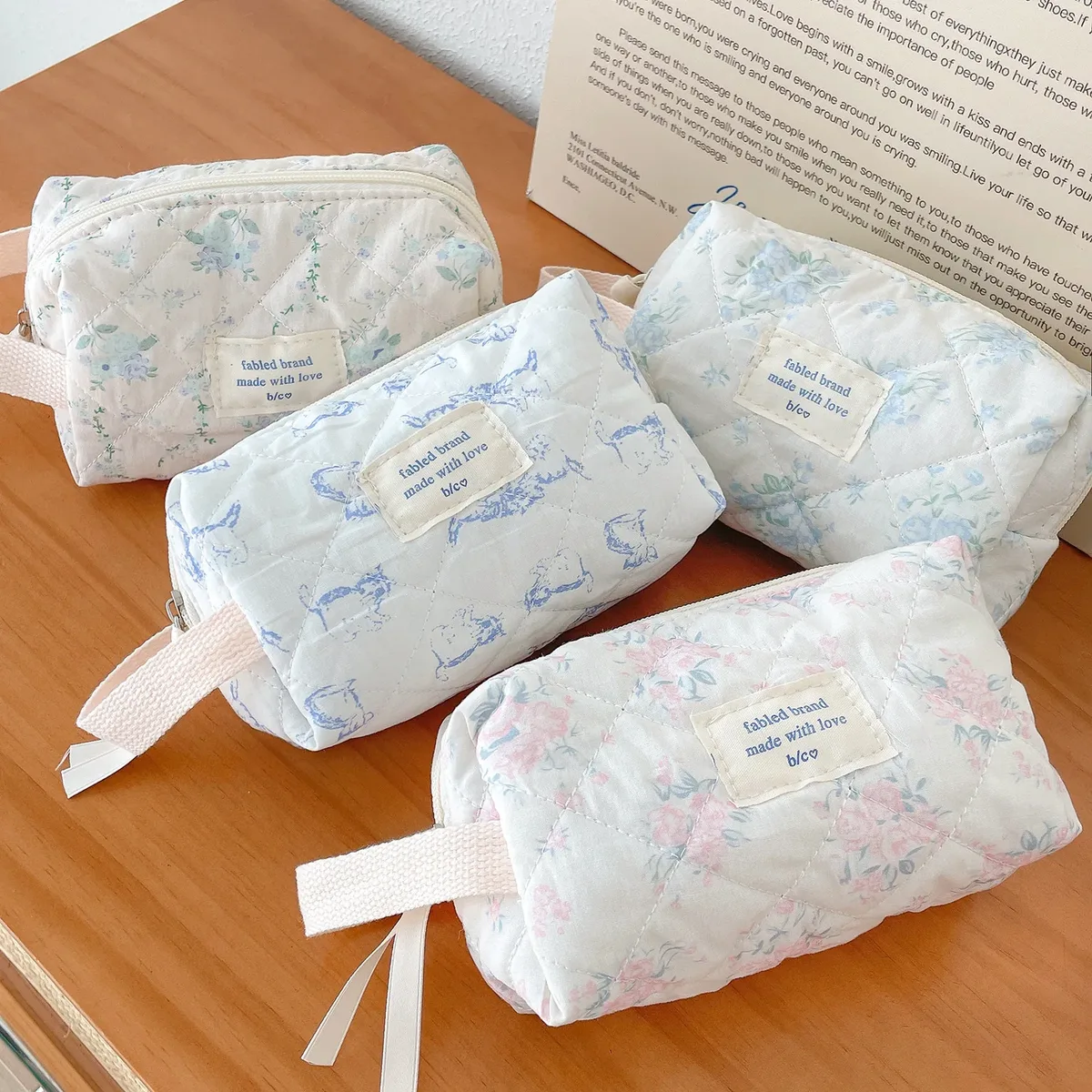 sac à cosmétiques vintage à fleurs pour femmes, pochette à carreaux mignonne, trousse de maquillage de voyage, petits sacs à main matelassés en coton à fleurs
