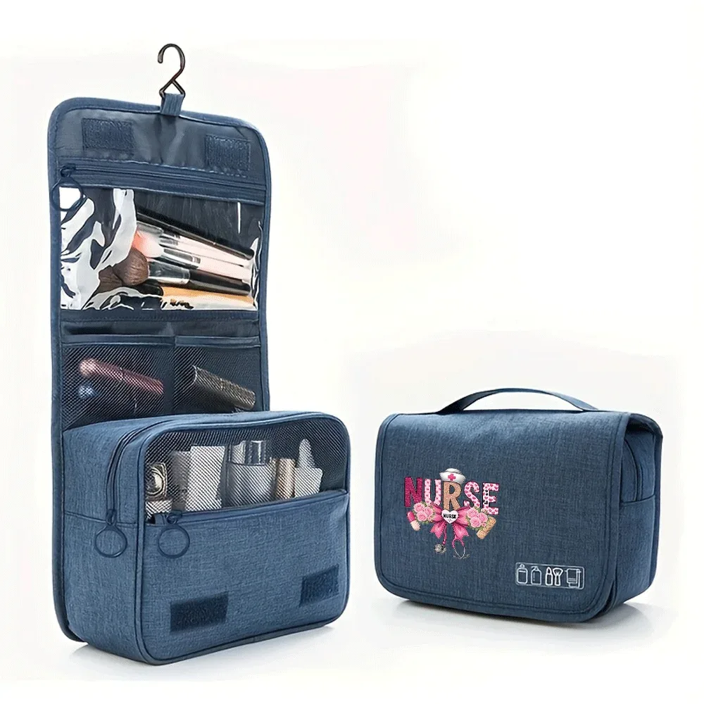 sac de maquillage portable imprimé infirmière, unisexe, grande capacité, organiseur de cosmétiques, trousse de toilette suspendue pour femmes et hommes, lavage, rasage, maquillage