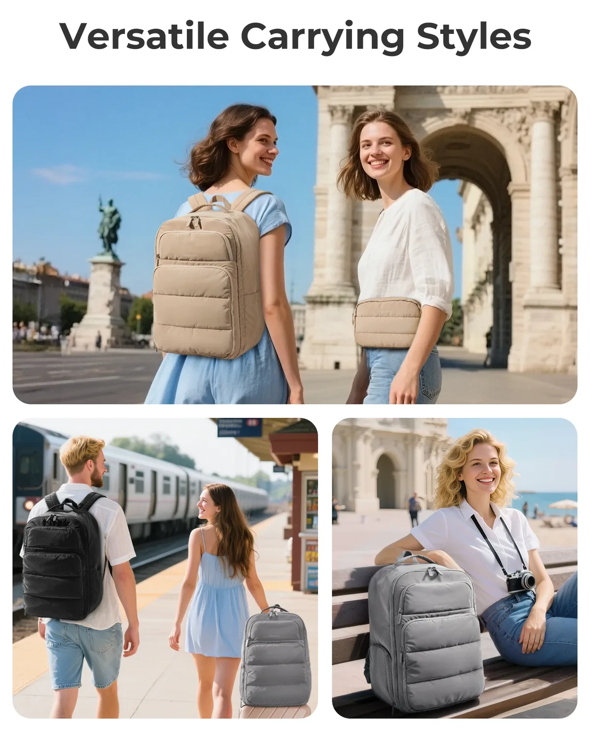 sac dos polyester gris noir kaki 35 litres 17 pouces compacts organisés voyage business week end