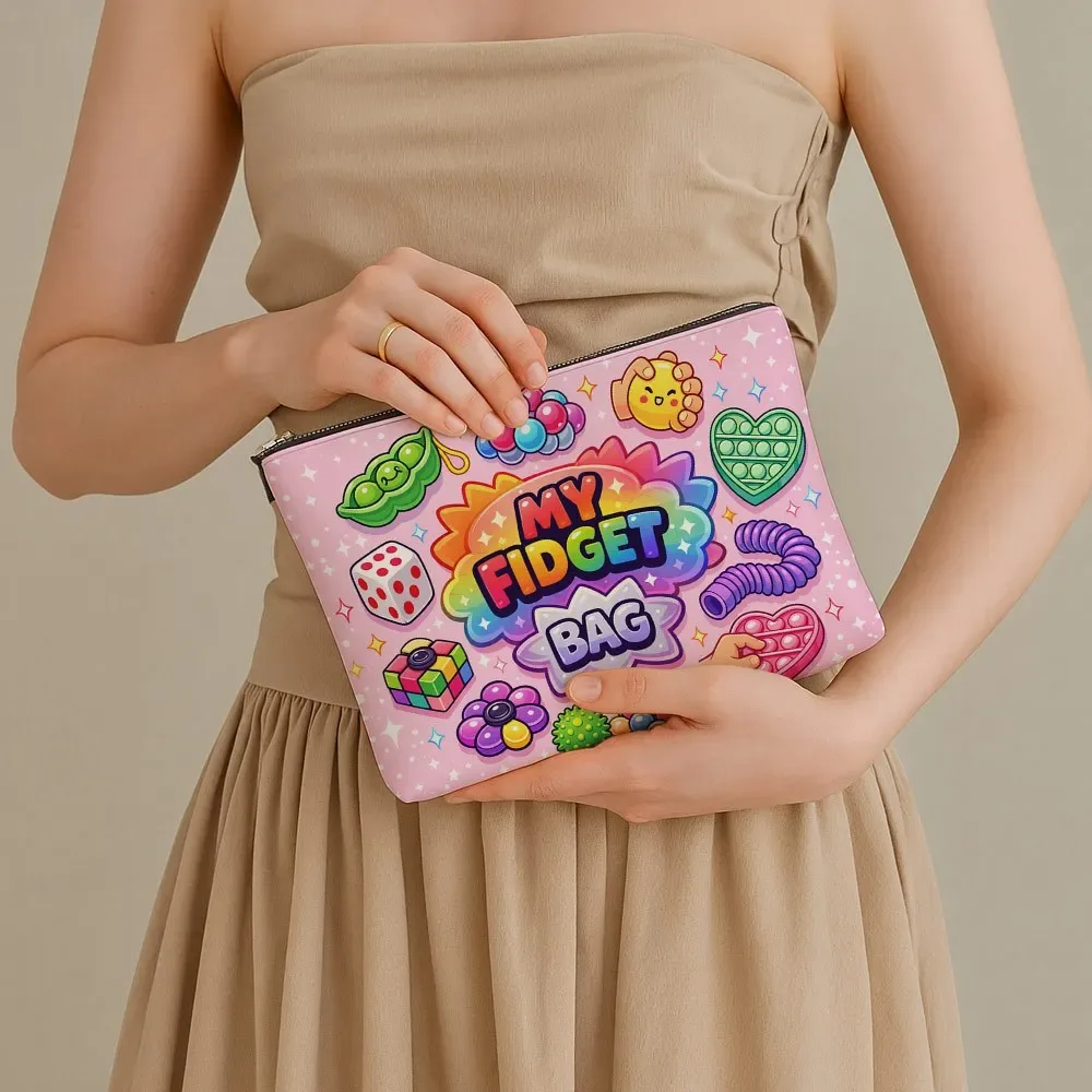 trousse de maquillage ludique pop art avec motif icônes fidget toy, organisateur de voyage pour articles de toilette à motif floral, pochette cosmétique portable