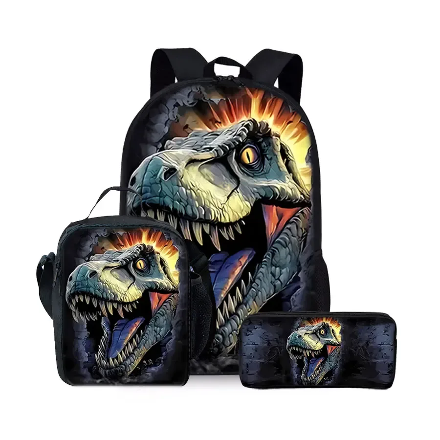 nouvel ensemble de sacs à dos trois pièces à motif dinosaure pour garçons et filles – meilleurs cadeaux – sac à dos scolaire 2d plat dessin animé pour enfants