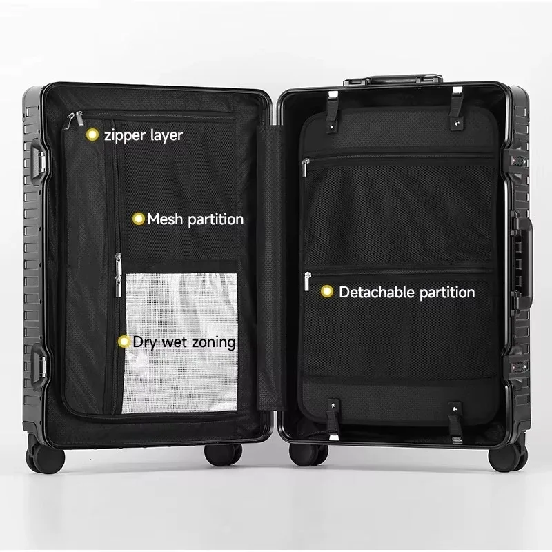 valise de luxe pour hommes d'affaires en alliage d'aluminium-magnésium à 100 %, avec roulettes pivotantes, serrure tsa, pour voyages, 20/24/26/29 pouces
