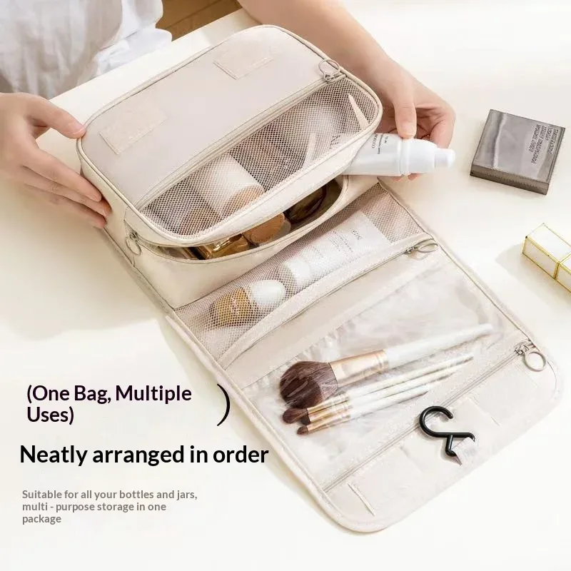 sac de toilette portable à crochet, multifonctionnel, imperméable, résistant à l'usure, rangement multicouche, grande capacité, trousse de maquillage
