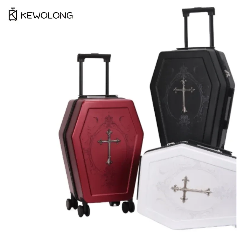 valise gothique en forme de cercueil, design unique, sac de voyage pour halloween, coffre rétro noir, valise sur le thème du vampire, bagage esthétique foncé