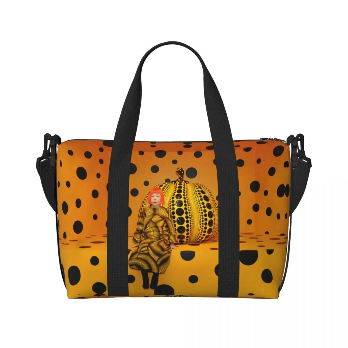 sac fourre-tout personnalisé yayoi kusama à pois pour femmes, sac de voyage à bandoulière de plage de gymnastique citrouille de grande capacité