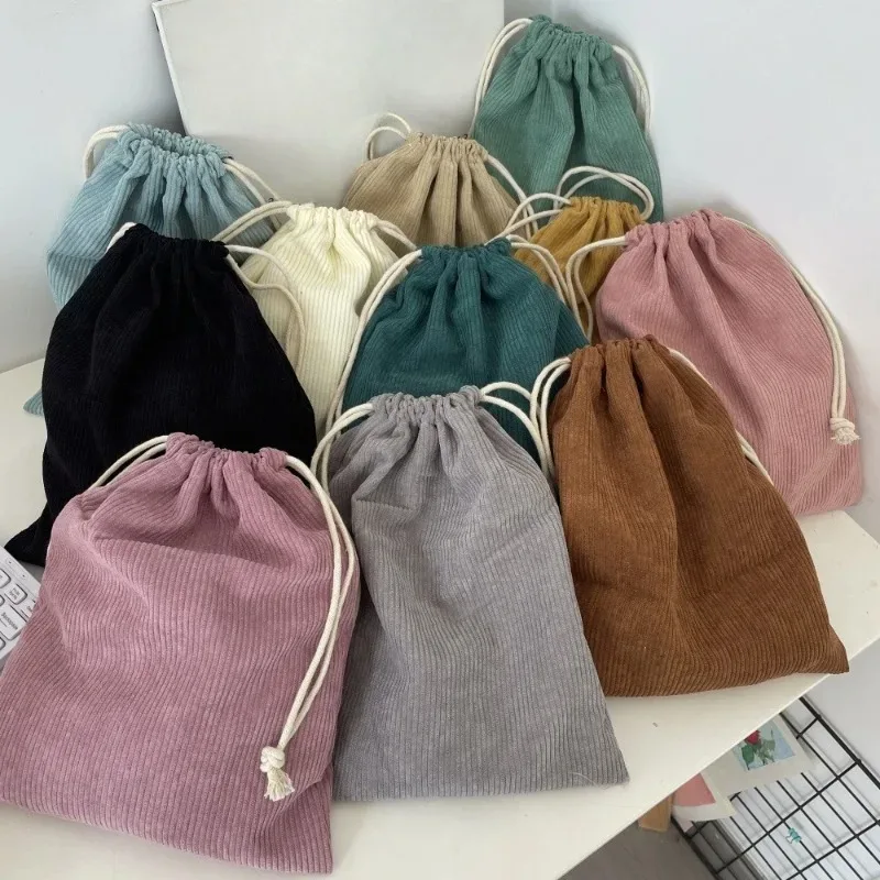 sacs cosmétiques en velours côtelé de couleur unie avec cordon de serrage, sac de rangement pour cadeaux de noël, sac de voyage, organiseur de maquillage, pochette pour rouge à lèvres