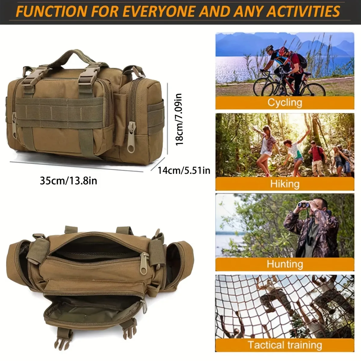 sac banane imperméable pour homme, sac à bandoulière croisé pour la randonnée, l'escalade, la pêche et le camping