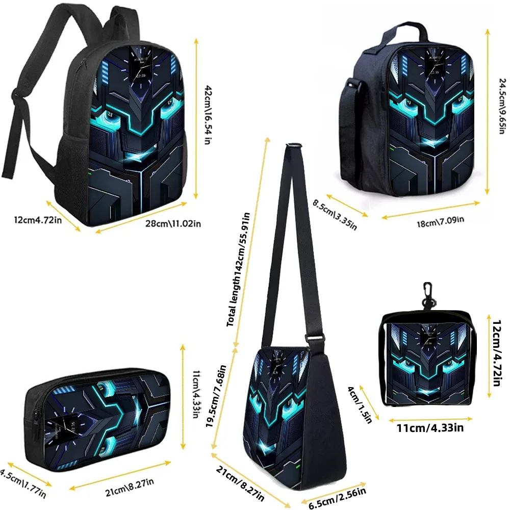 sac dos polyester noir motifs futuristes bleu blanc poignée supérieure bandes latérales petit sac main porte monnaie usage quotidien école déplacements