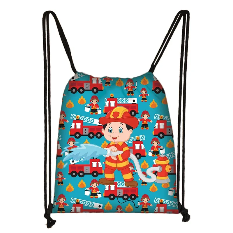 sacs à dos en toile de véhicule d'ingénierie pour adolescents, sac de rangement portable, impression de camion de pompier ebtractor cartoon, proximité wstring