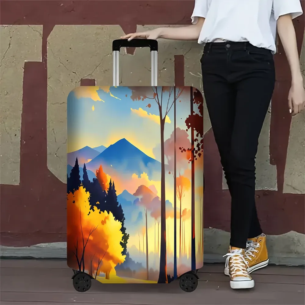 1 housse de bagage imprimée avec une vue sur la montagne et la forêt. s'adapte aux valises de 18 à 32 pouces ; protège efficacement vos bagages.