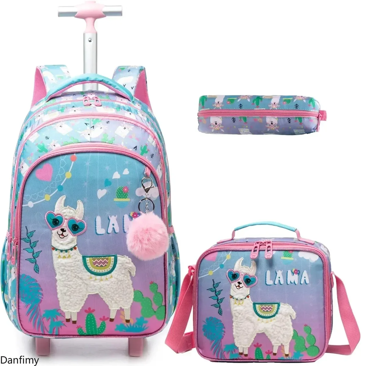 sac dos polyester toile dessin animé rectangulaire roue poignée supérieure compartiment principal double fermeture éclair sac lunch assorti usage écolier élève primaire