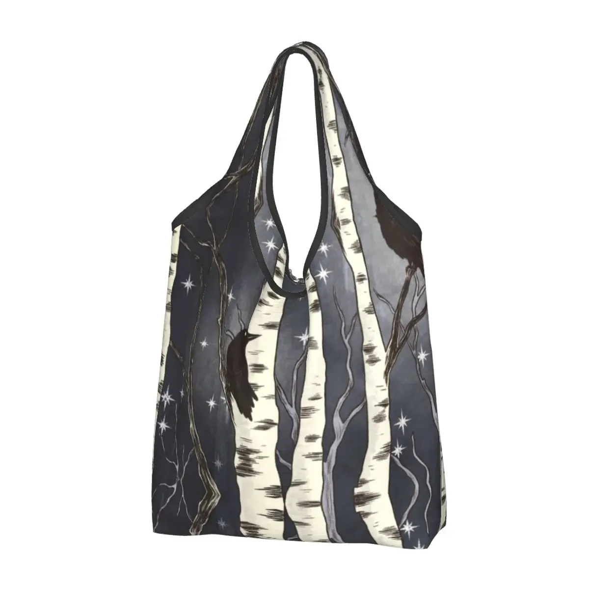 sac à provisions réutilisable personnalisé crow moon pour femme, sac fourre-tout portable, halloween, sorcière effrayant, sacs d'épicerie