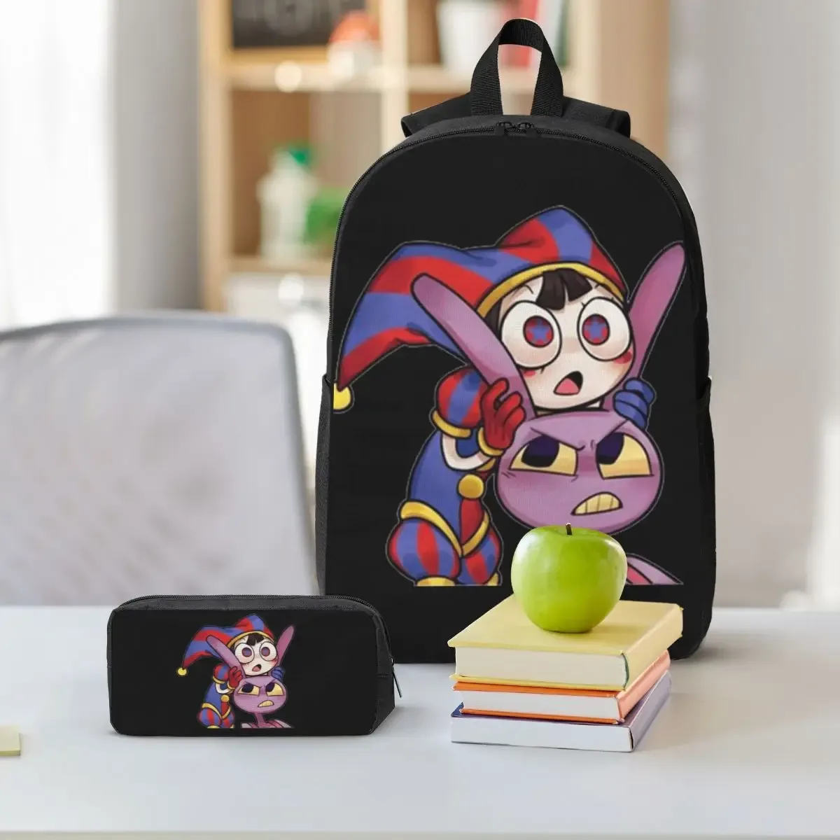pomni tadc jax l'incroyable cirque sac à dos garçon filles bookbag sac d'école ordinateur portable sacs à bandoulière 3ps sac à déjeuner isolé trousse à crayons