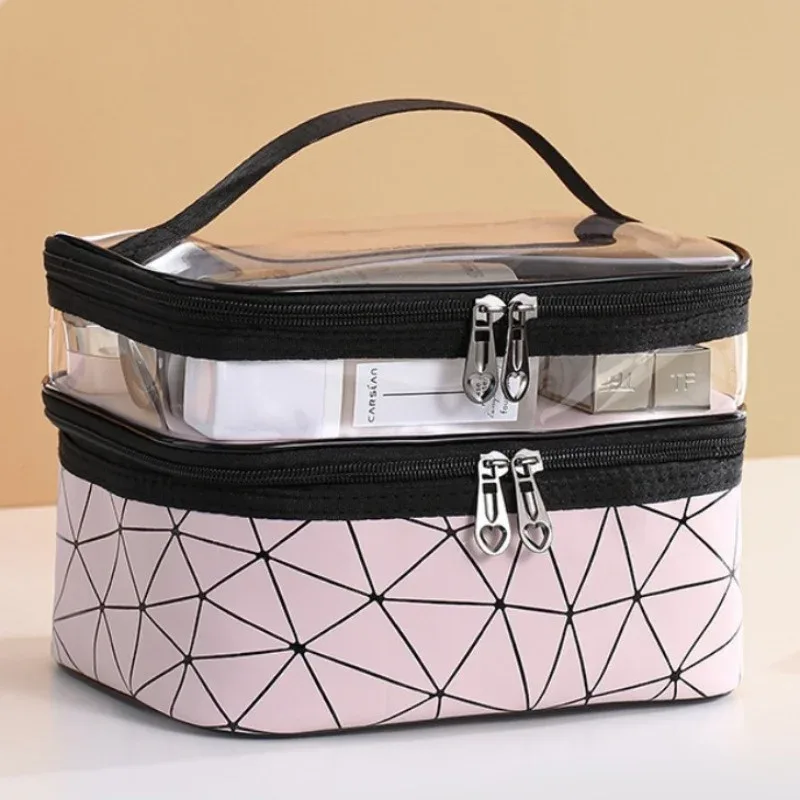 sac à cosmétiques double couche, grande capacité, portable, étanche, sac de maquillage, rangement transparent, trousse de toilette, bx19