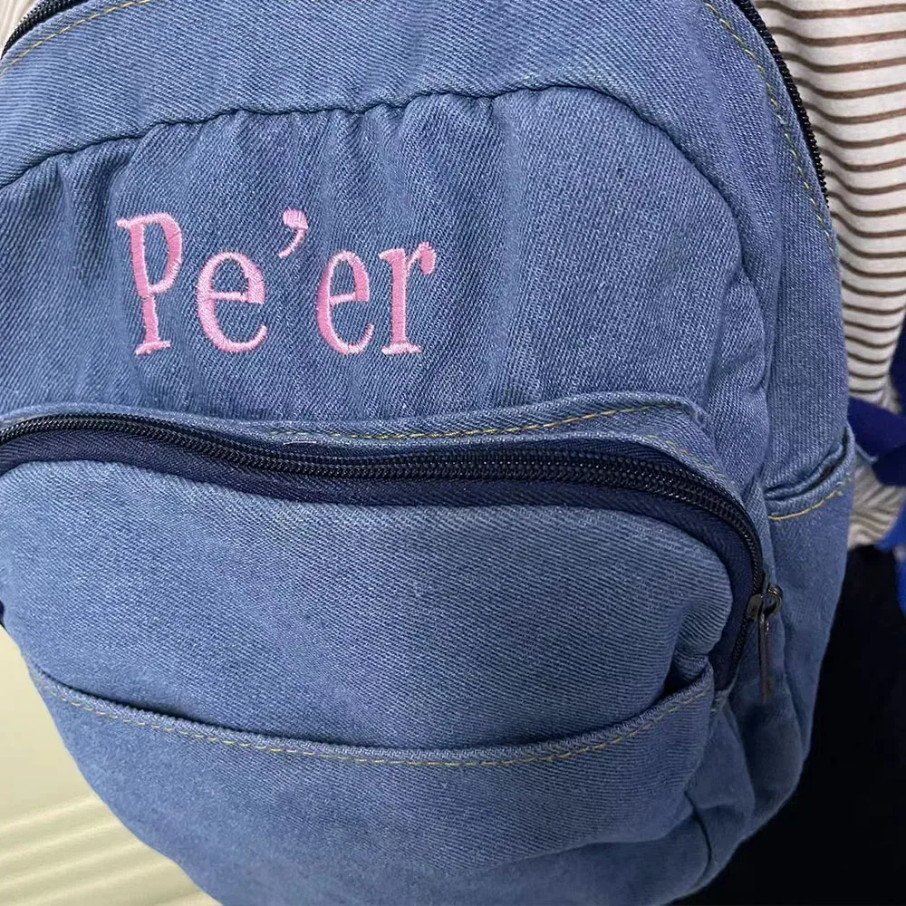mini sac à dos en denim personnalisé avec nom brodé pour femme, nouvelle mode, polyvalent, cadeau unique pour jeune femme