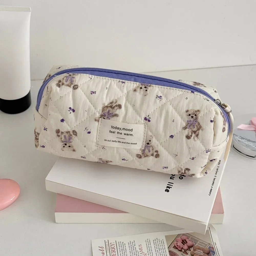 sac de maquillage ours de dessin animé pour femmes, grande capacité, mignon organisateur de voyage, pochette matelassée, sac à main de rangement de toilette pour dames