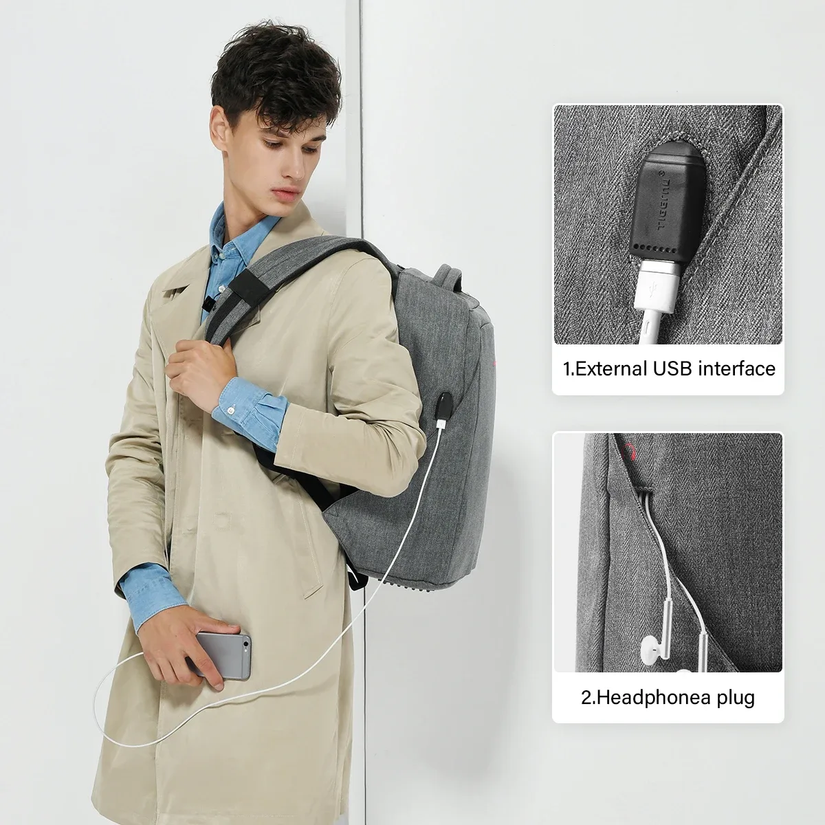 tigernu hommes anti-vol sac à dos 15.6 pouces sac à dos pour ordinateur portable sacs avec port usb sacs de voyage mâle mochila cartables décontractés sac à dos