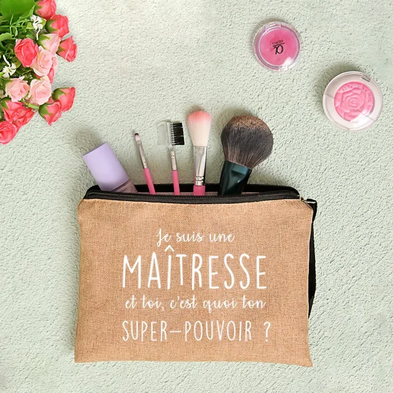 pochette zippée, cadeau pour professeur, merci maîtresse, sac de rangement pour professeur, trousse de maquillage pour femme, trousse à cosmétiques, pochette pour professeur, sac à cosmétiques