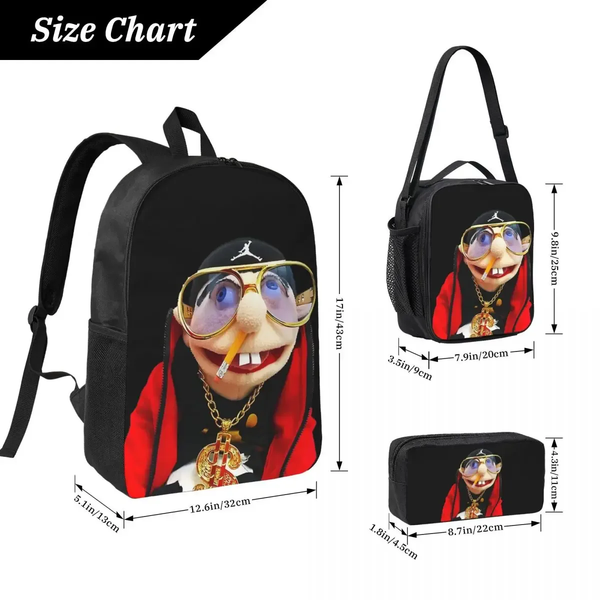 sml rappeur jeffy sac à dos étudiant garçons filles bookbag sac d'école ordinateur portable sacs à bandoulière 3ps sac à déjeuner isolé trousse à crayons
