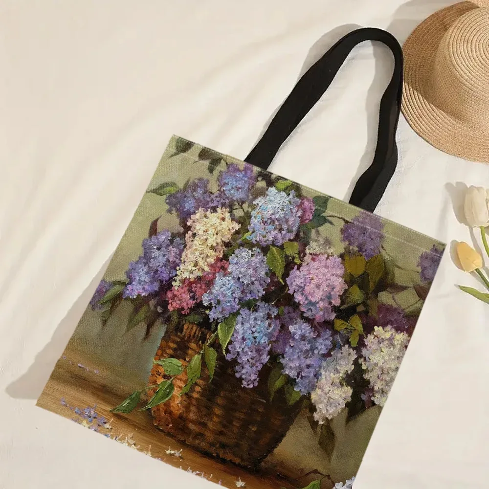 sac fourre-tout imprimé floral, sac à main réutilisable à la mode, sac à bandoulière multifonctionnel, sac de rangement imprimé pour femmes 40x40cm