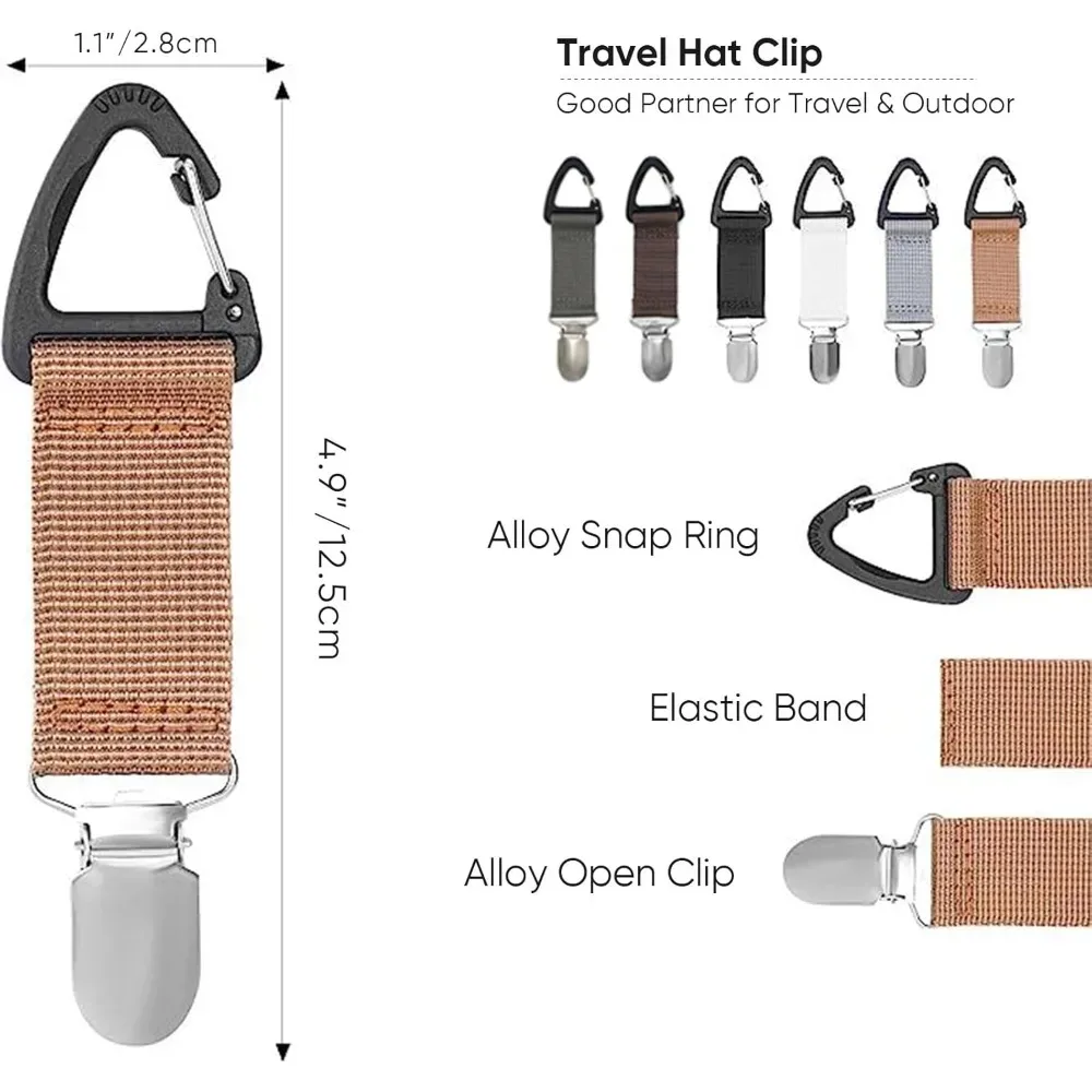 clip voyage chapeau nylon bande élastique boucle métal sécurité robuste fixation sac main dos bagages enfants ados camping extérieur