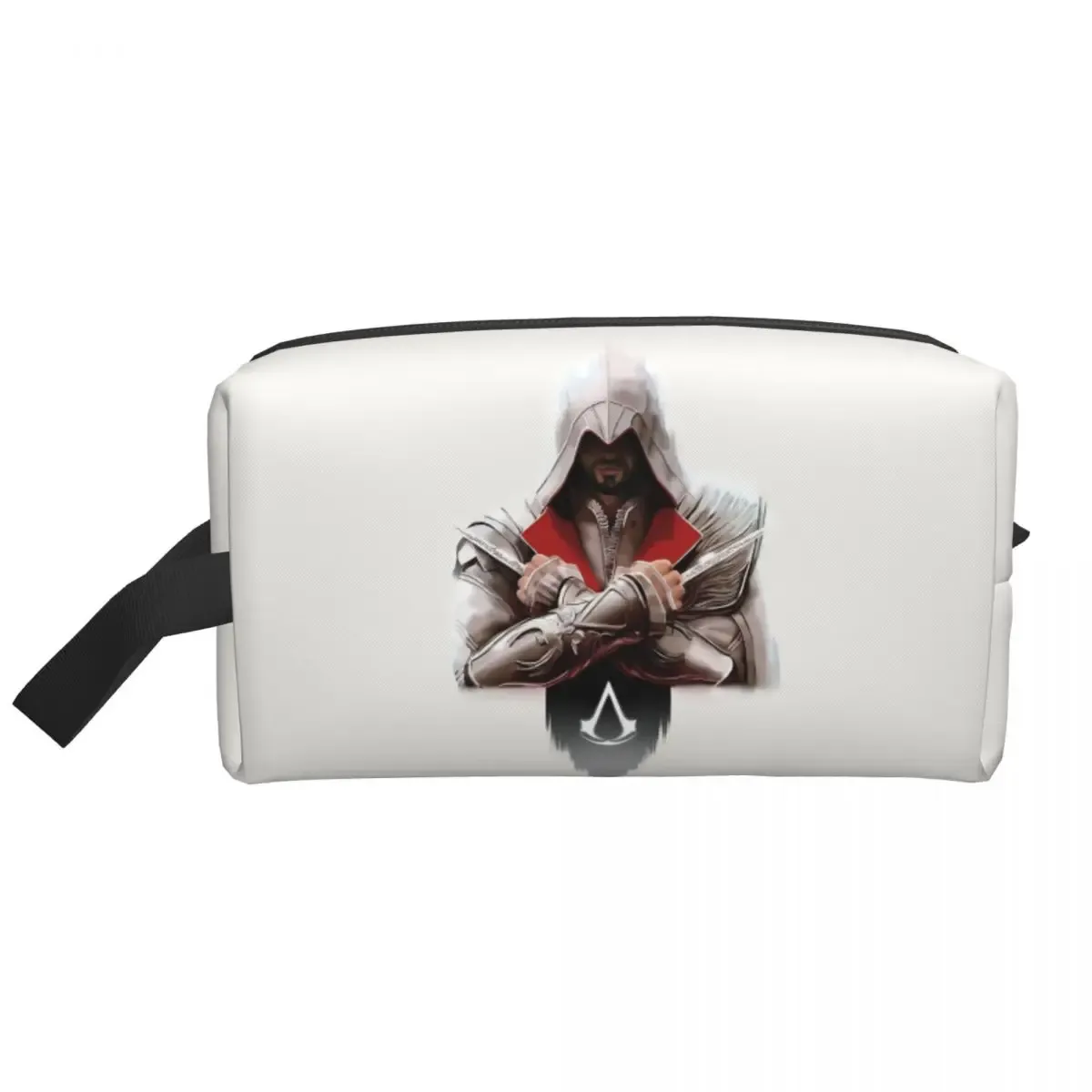 trousse polyester motif géométrique figure blanc rouge epée classique imperméable cosmétique voyage sacoche maquillage