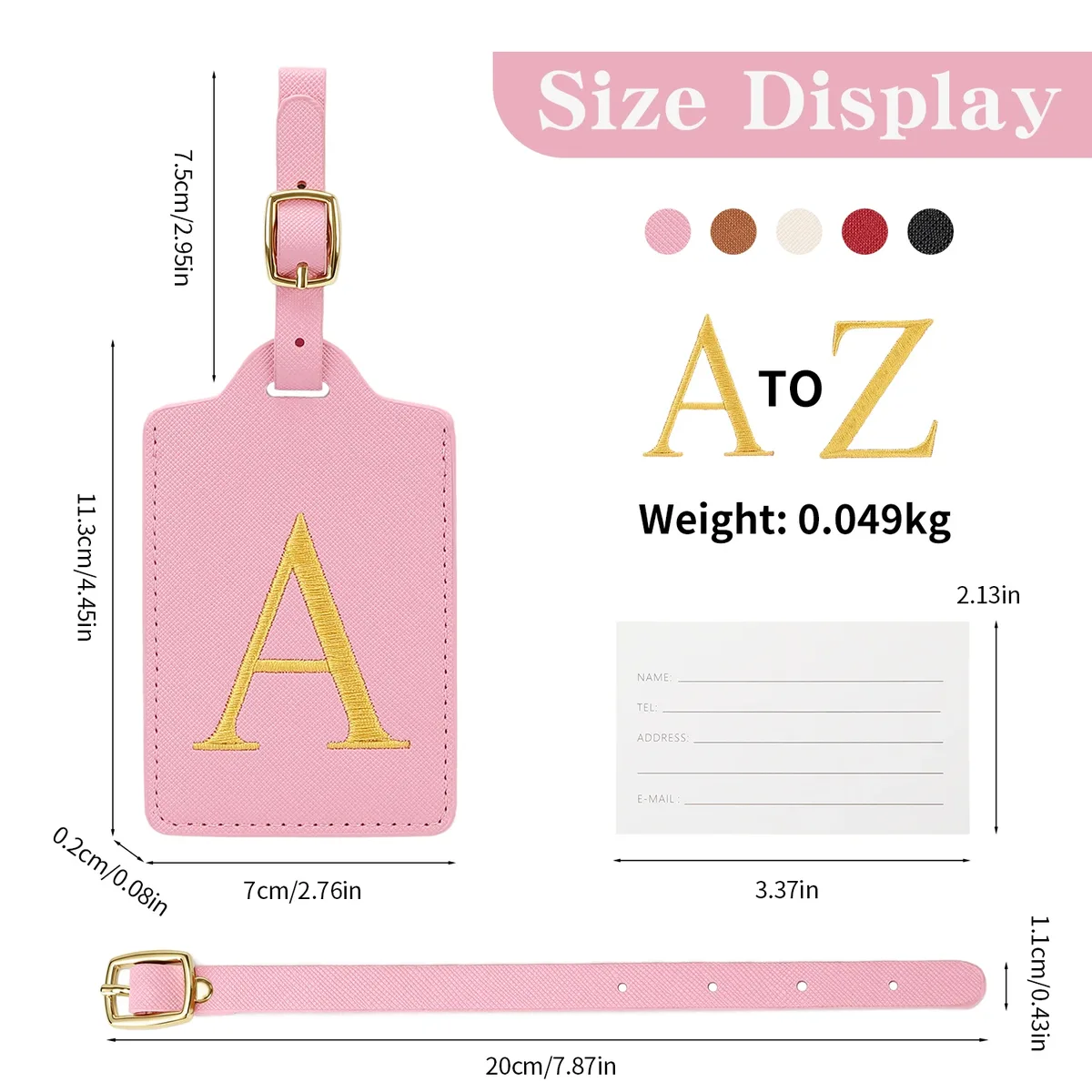 étiquettes de bagages miyin 26 lettres en cuir pu pour valises, protection de la vie privée, accessoires de voyage essentiels, rose