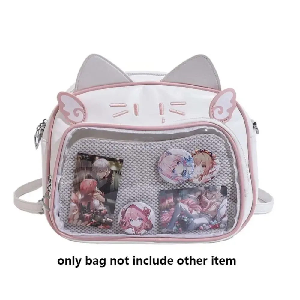 sac à fermeture éclair mignon, itabag chat kawaii, sac en coton pu, poche transparente, sac pour petits objets, sac de rangement pour badges, sacs à dos tendance pour filles
