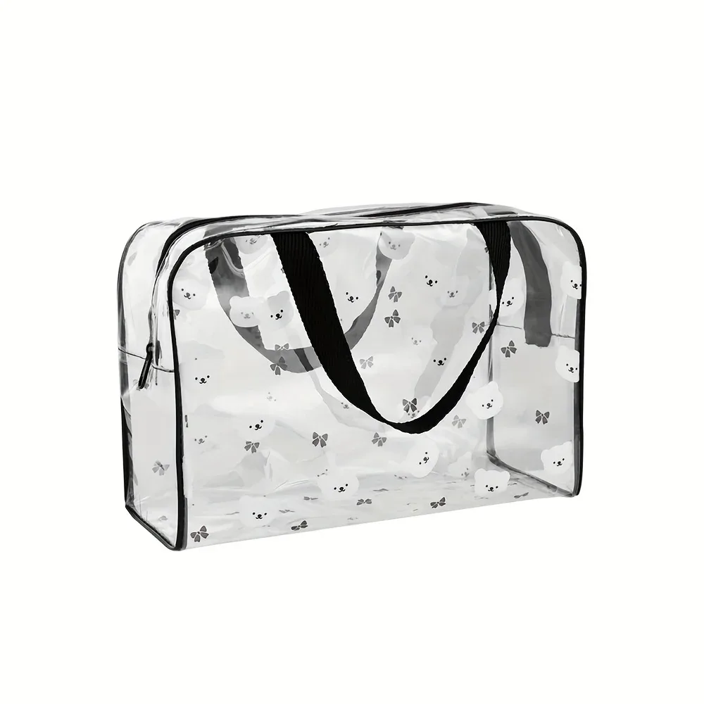 trousse toilette pvc motif ours papillons rose cosmétiques maquillage voyage grande pochette transparente compartiments poignées