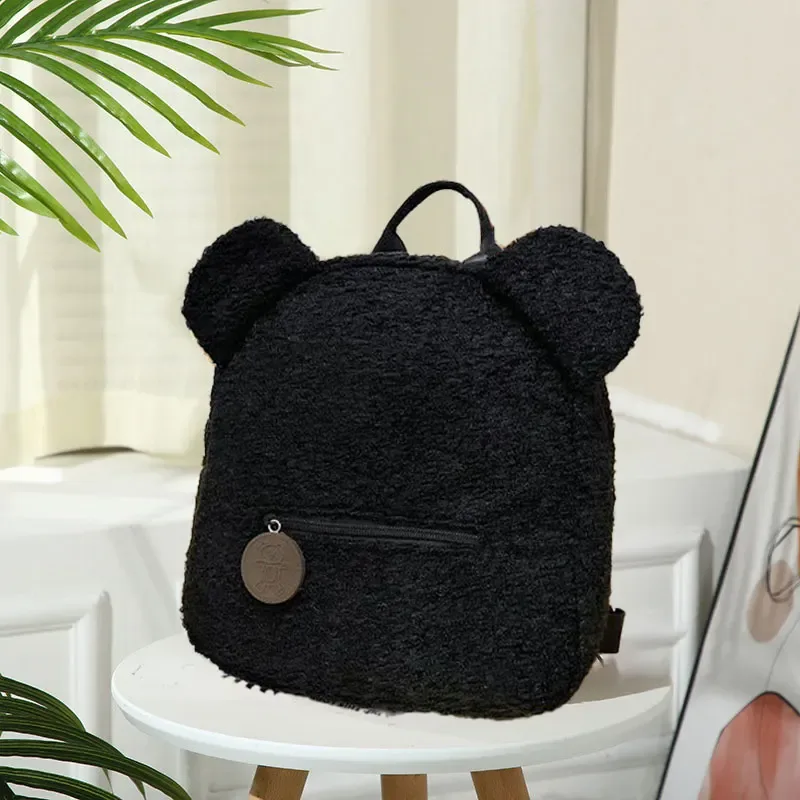 sac à dos en peluche mignon petit ours oreille sac à dos grande capacité dessin animé étudiant sac à dos
