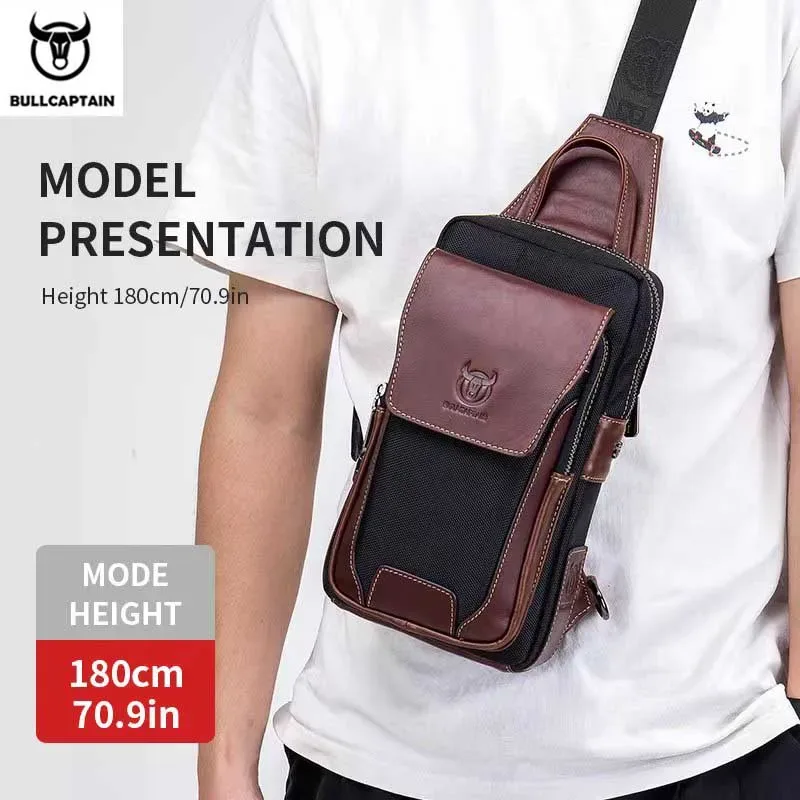 bullcaptain hommes chauds de première couche en cuir de vachette décontracté mode poitrine sac de ceinture sac pour hommes sac à bandoulière hommes sac de poitrine