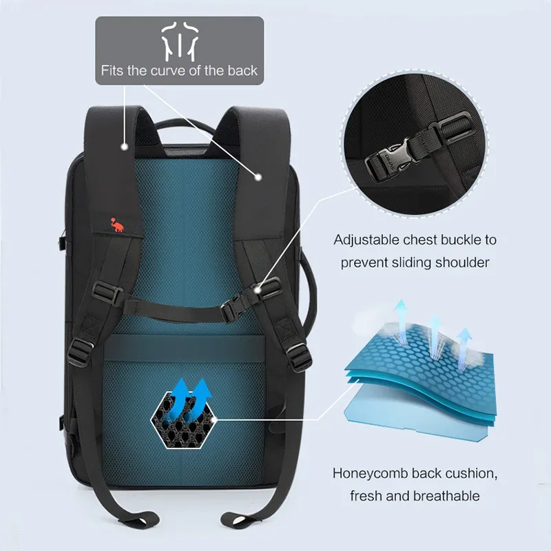 sac à dos pour ordinateur portable oiwas de grande capacité, extensible, avec port de chargement usb, 17,3 pouces, étanche, sac de voyage d'affaires pour hommes et femmes