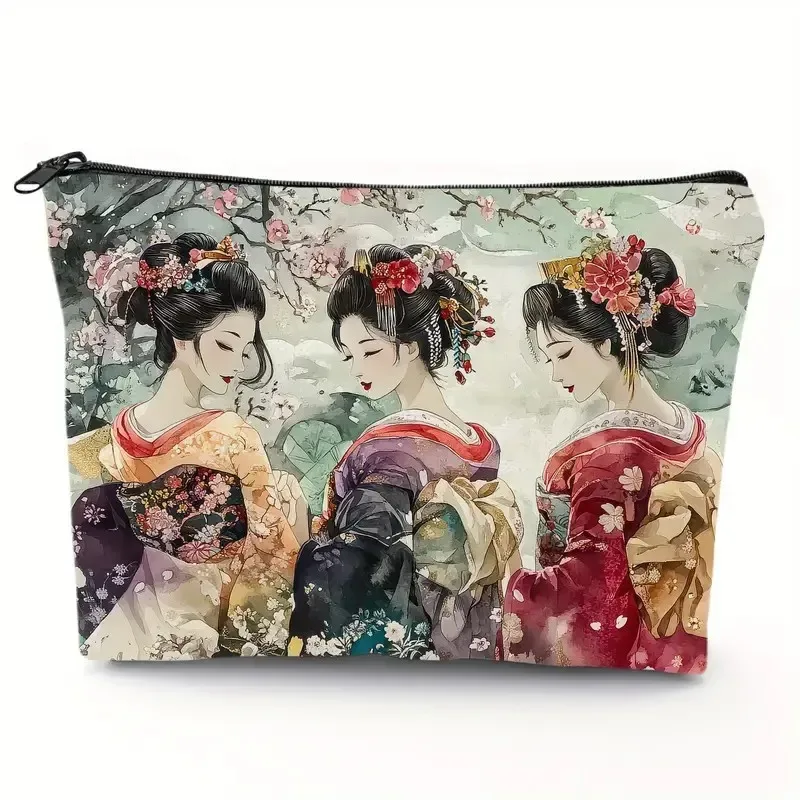 chat, fraise fille, motif d'amitié, sac de voyage, sac à fermeture éclair en polyester imperméable, cosmétiques, accessoires