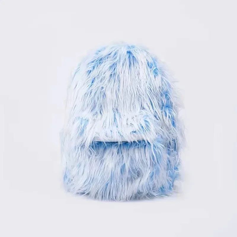 sac dos polyester fourrure synthétique bleu rose voyage ecole université travail bandoulière arquée poche intérieure fermeture éclair