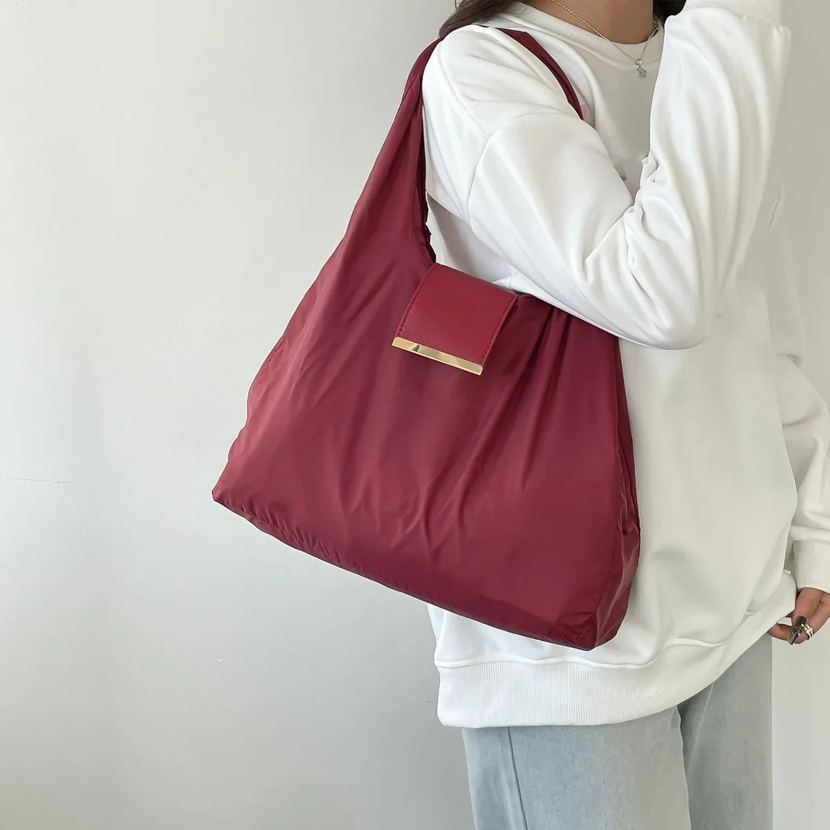 sac fourre-tout avec porte-clés, sac de supermarché pliable décontracté, écologique, grand format pour femmes, pour le travail, les voyages et les trajets quotidiens