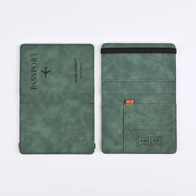 couverture de passeport en cuir à bande élastique, pour cartes, porte-passeport de voyage, portefeuille, étui organisateur de documents pour hommes et femmes