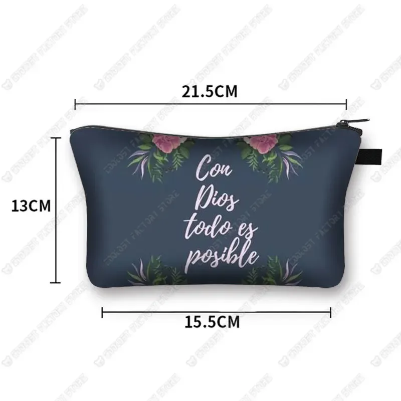 trousse à cosmétiques avec verset de la bible chrétienne en espagnol, trousse de maquillage, trousse de beauté, trousse de toilette